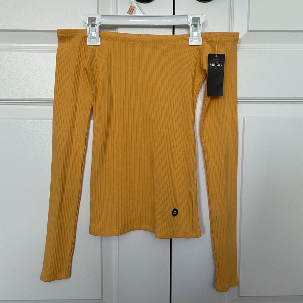yellow across the shoulder hollister top